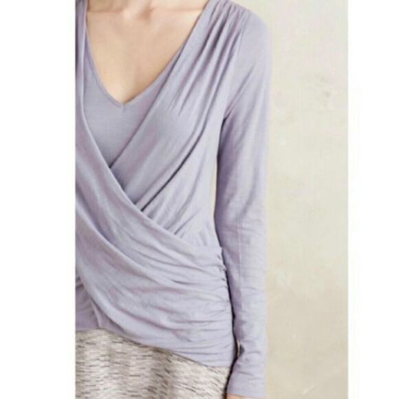 Anthro Akemi + Kin Lavender Grey Cross Drape Ruched Long Sleeve Top Size S - Picture 8 of 9